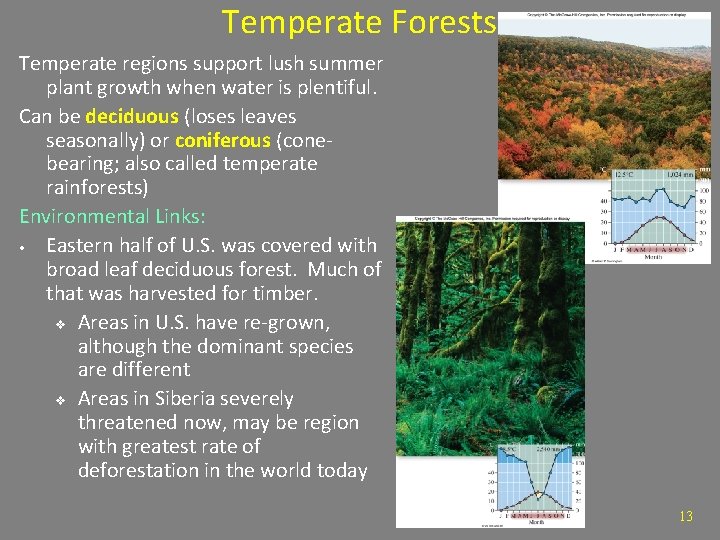 Temperate Forests Temperate regions support lush summer plant growth when water is plentiful. Can