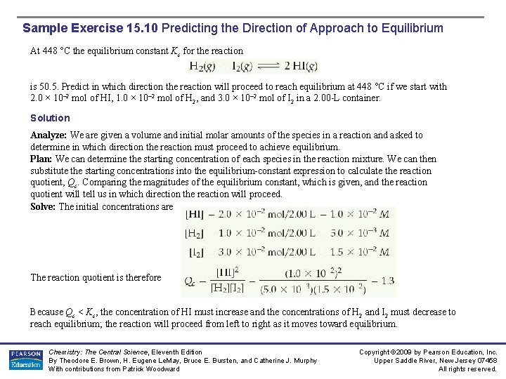 Sample Exercise 15. 10 Predicting the Direction of Approach to Equilibrium At 448 °C