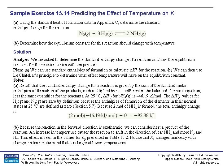 Sample Exercise 15. 14 Predicting the Effect of Temperature on K (a) Using the