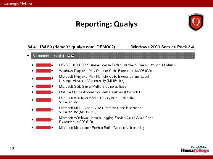 Reporting: Qualys 19 