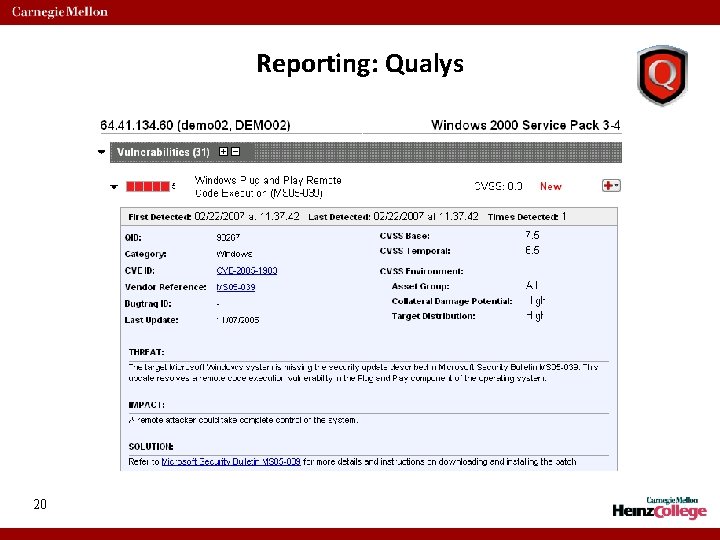Reporting: Qualys 20 