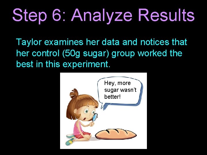 Step 6: Analyze Results Taylor examines her data and notices that her control (50
