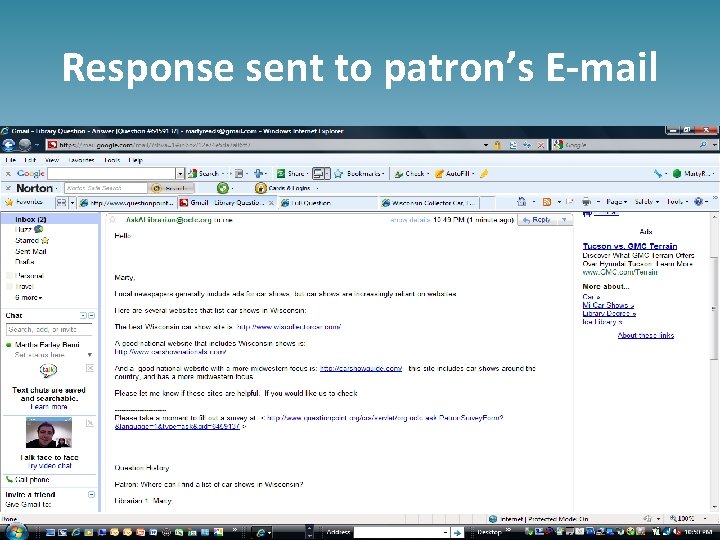 Response sent to patron’s E-mail 
