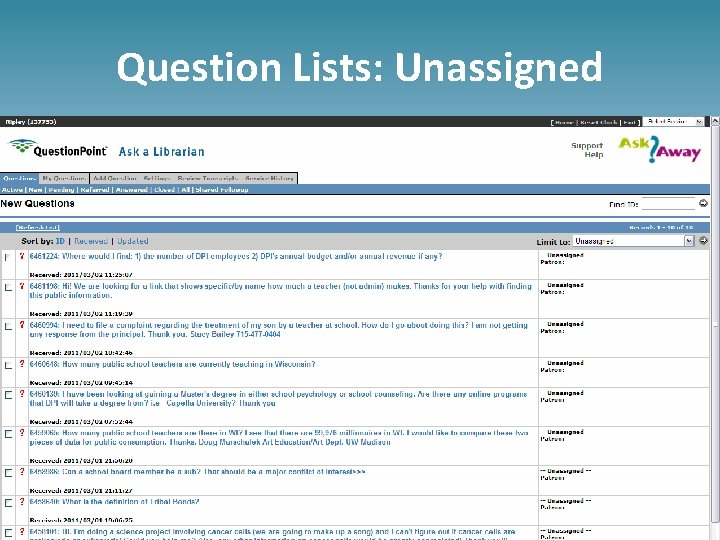 Question Lists: Unassigned 