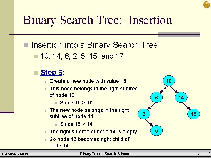 Binary Search Tree: Insertion n Insertion into a Binary Search Tree n 10, 14, Binary Search Tree: Insertion n Insertion into a Binary Search Tree n 10, 14,