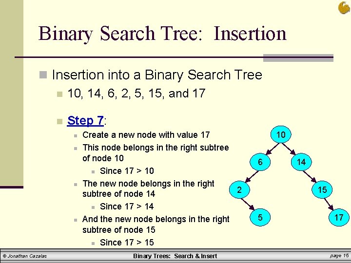 Binary Search Tree: Insertion n Insertion into a Binary Search Tree n 10, 14, Binary Search Tree: Insertion n Insertion into a Binary Search Tree n 10, 14,