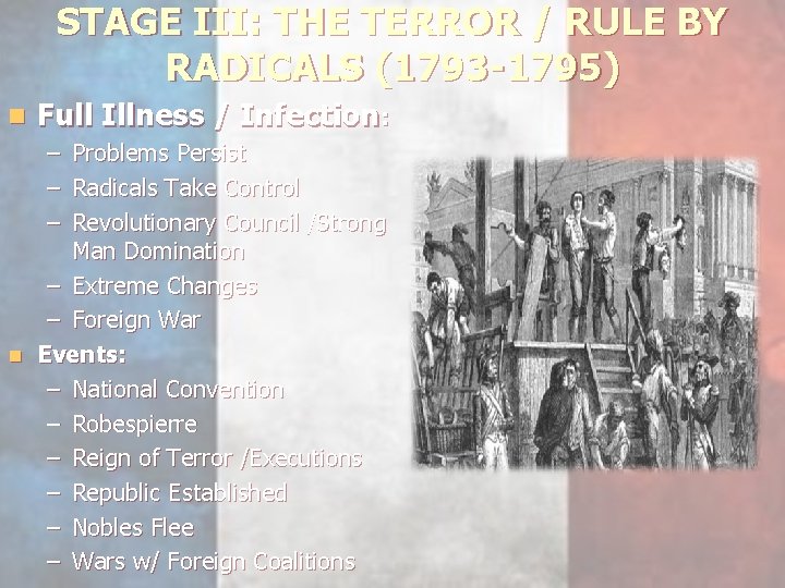 STAGE III: THE TERROR / RULE BY RADICALS (1793 -1795) n Full Illness /