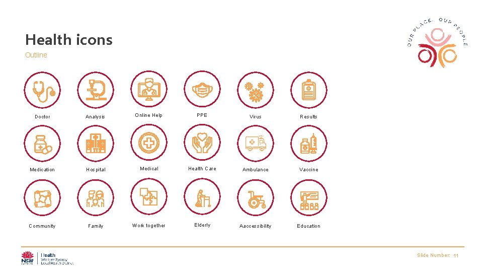 Health icons Outline Doctor Analysis Online Help PPE Virus Results Medication Hospital Medical Health