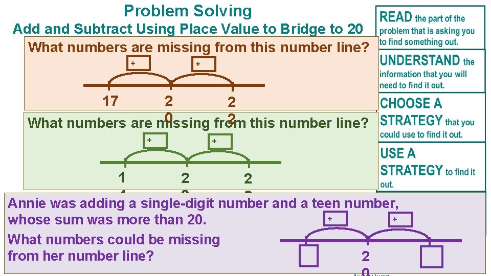 Problem Solving Add and Subtract Using Place Value to Bridge to 20 What numbers