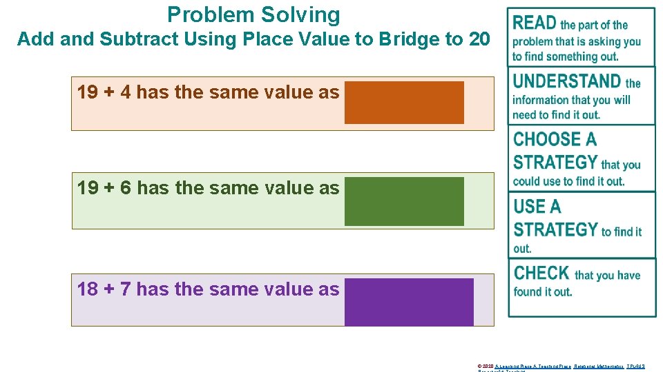 Problem Solving Add and Subtract Using Place Value to Bridge to 20 19 +