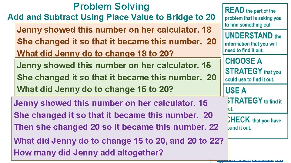 Problem Solving Add and Subtract Using Place Value to Bridge to 20 Jenny showed