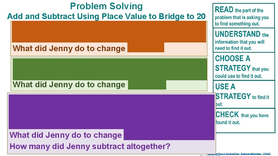 Problem Solving Add and Subtract Using Place Value to Bridge to 20 Jenny showed