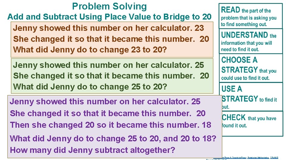 Problem Solving Add and Subtract Using Place Value to Bridge to 20 Jenny showed