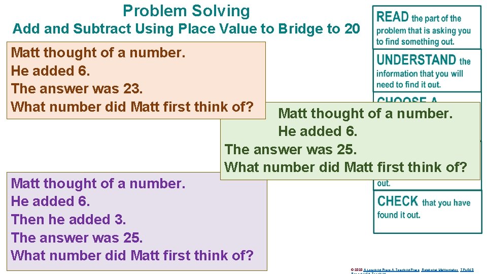 Problem Solving Add and Subtract Using Place Value to Bridge to 20 Matt thought