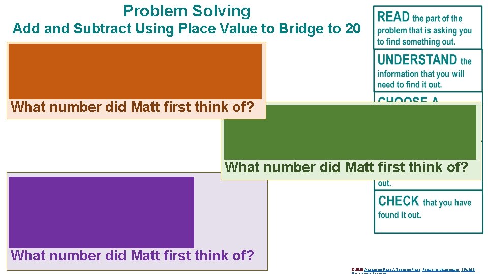 Problem Solving Add and Subtract Using Place Value to Bridge to 20 Matt thought