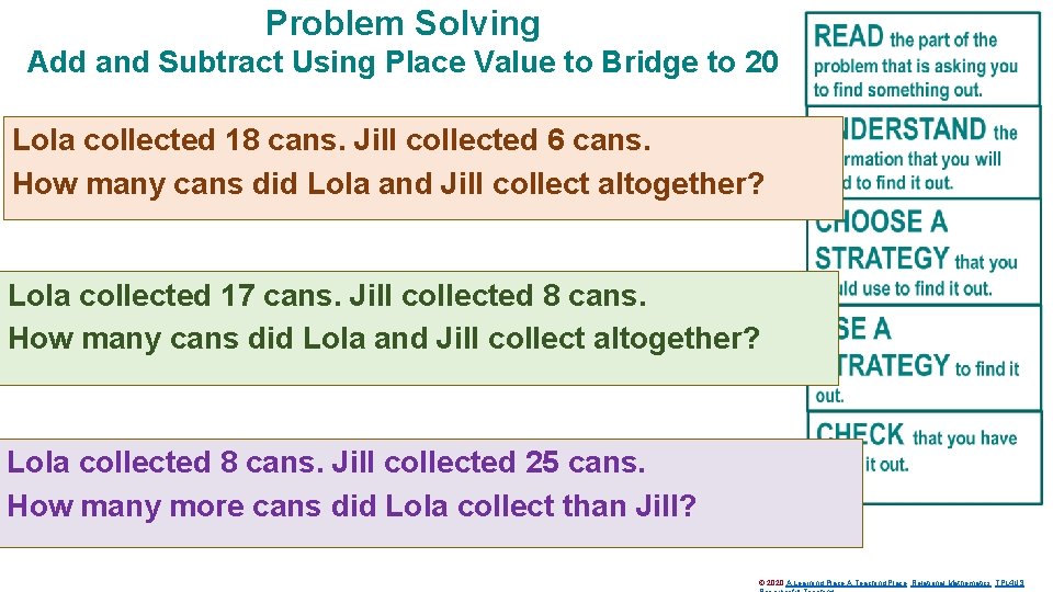 Problem Solving Add and Subtract Using Place Value to Bridge to 20 Lola collected