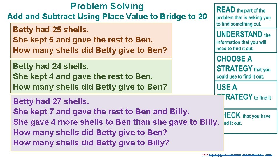 Problem Solving Add and Subtract Using Place Value to Bridge to 20 Betty had