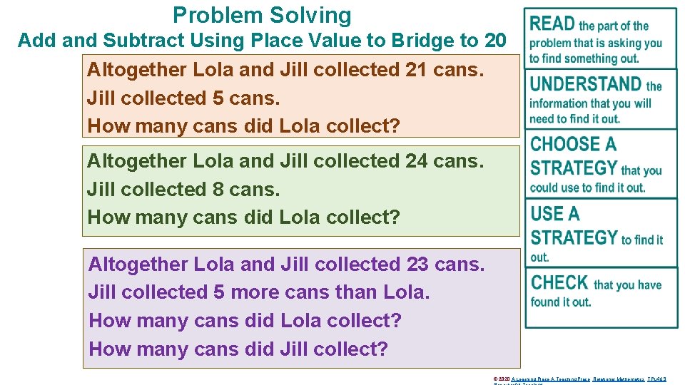 Problem Solving Add and Subtract Using Place Value to Bridge to 20 Altogether Lola