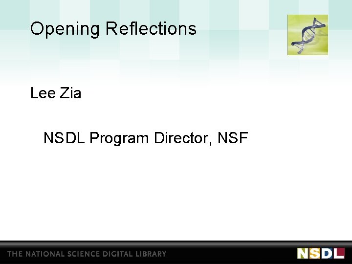 Opening Reflections Lee Zia NSDL Program Director, NSF 