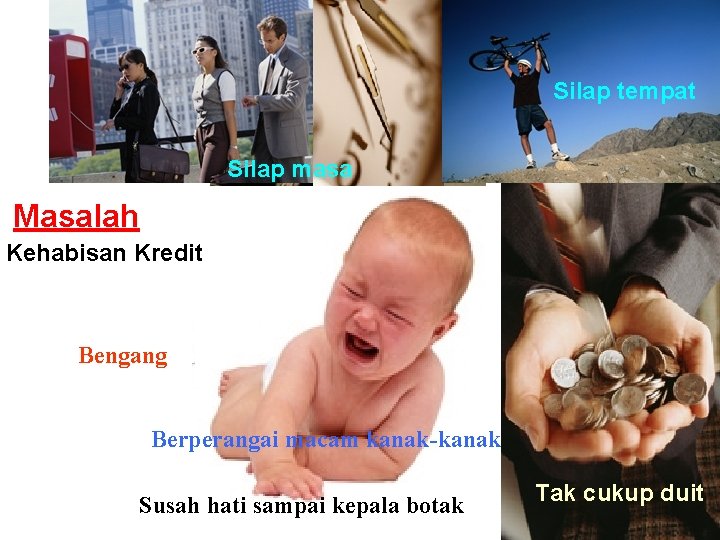 Silap tempat Silap masa Masalah Kehabisan Kredit Bengang Berperangai macam kanak-kanak Susah hati sampai