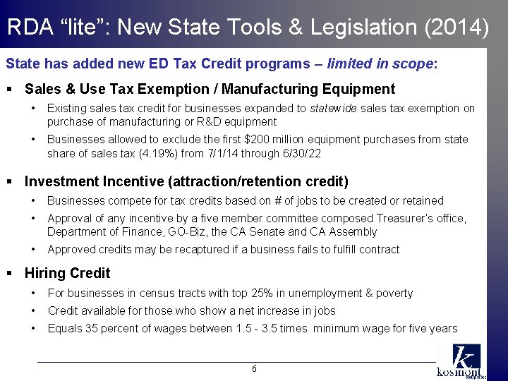 RDA “lite”: New State Tools & Legislation (2014) State has added new ED Tax