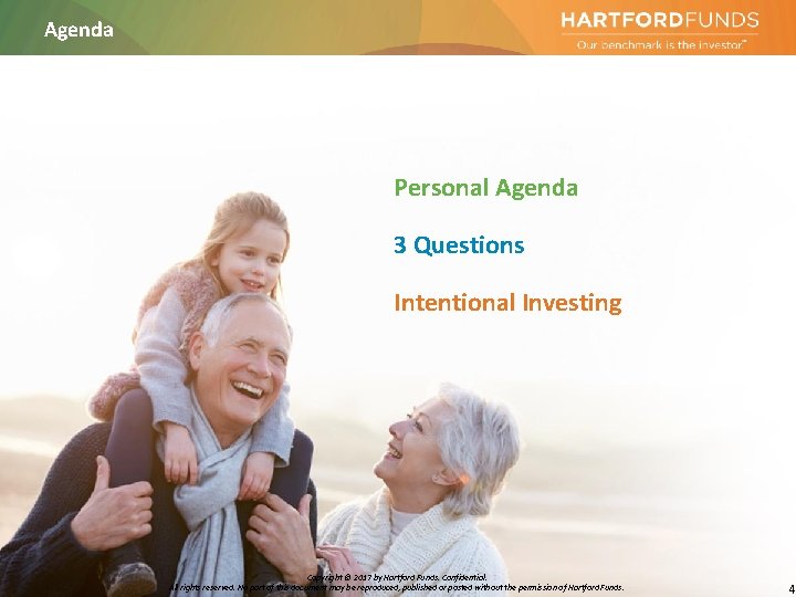 Agenda Personal Agenda 3 Questions Intentional Investing Copyright © 2017 by Hartford Funds. Confidential.