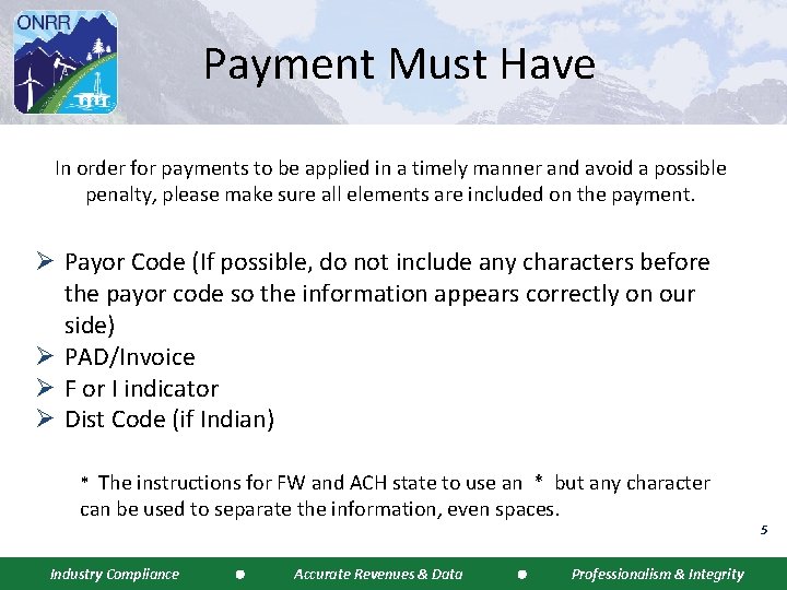 Payment Must Have In order for payments to be applied in a timely manner