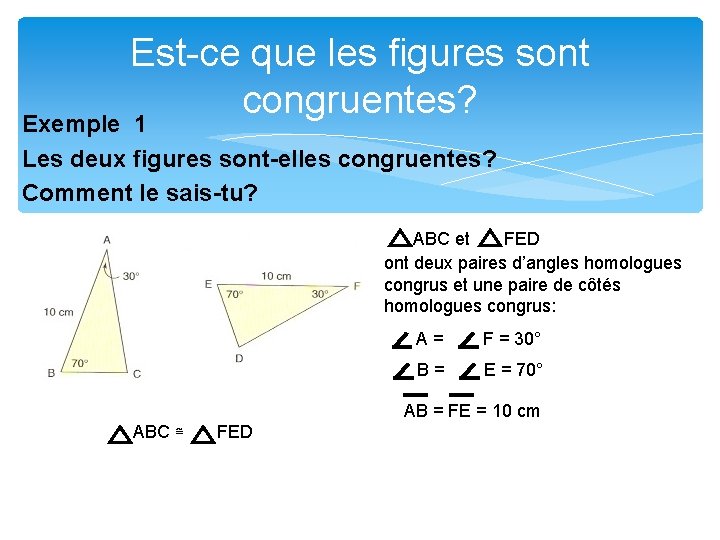 Est-ce que les figures sont congruentes? Exemple 1 Les deux figures sont-elles congruentes? Comment