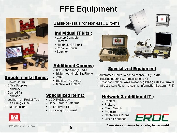 FFE Equipment Basis-of-Issue for Non-MTOE items Individual IT kits : • Laptop Computer • FFE Equipment Basis-of-Issue for Non-MTOE items Individual IT kits : • Laptop Computer •