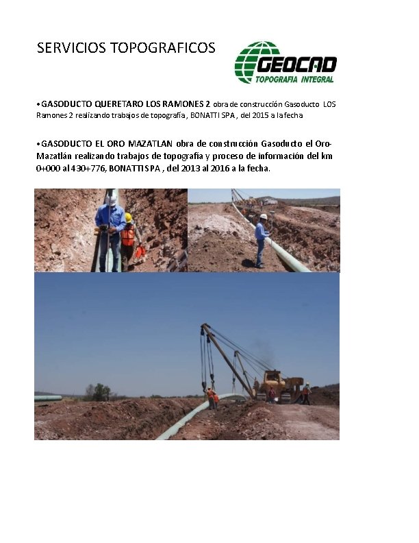 SERVICIOS TOPOGRAFICOS • GASODUCTO QUERETARO LOS RAMONES 2 obra de construcción Gasoducto LOS Ramones