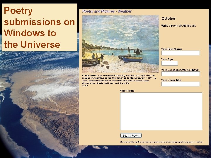 Poetry submissions on Windows to the Universe 