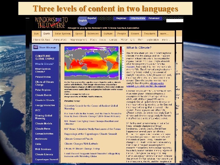 Three levels of content in two languages 