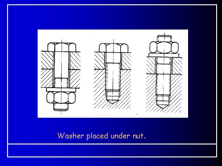 Washer placed under nut. Washer placed under nut.