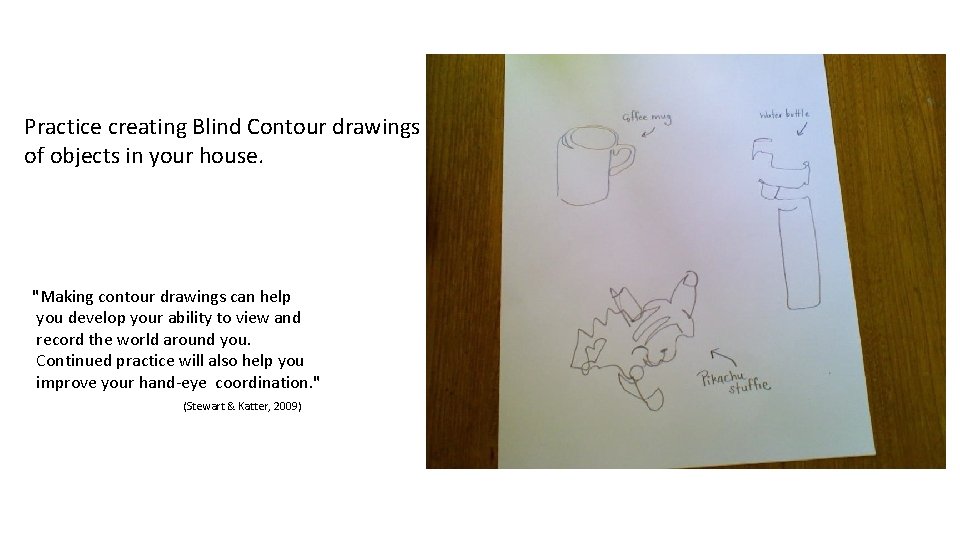 Practice creating Blind Contour drawings of objects in your house. "Making contour drawings can