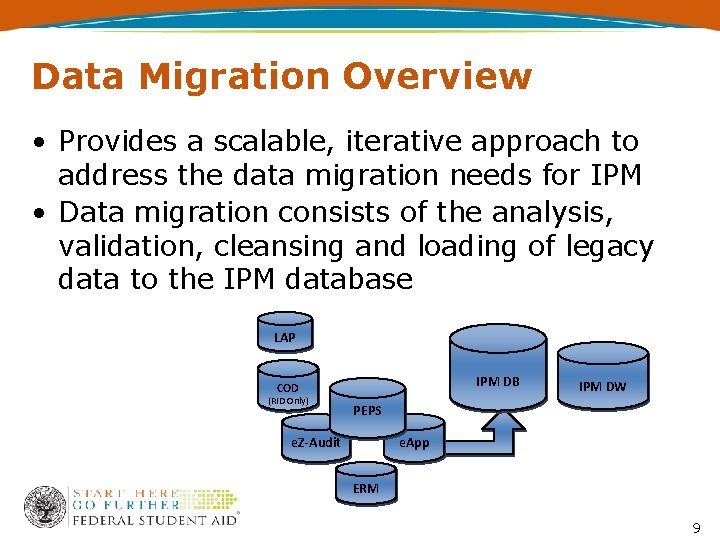 Data Migration Overview • Provides a scalable, iterative approach to address the data migration
