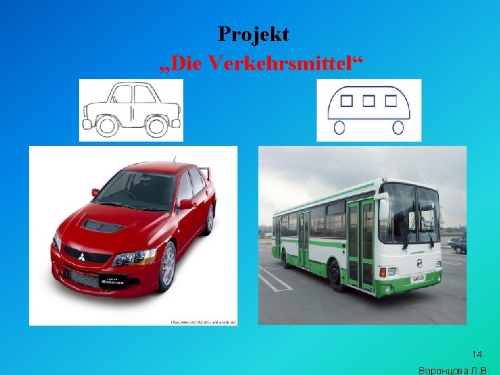 Projekt „Die Verkehrsmittel“ 14 Воронцова Л. В. 