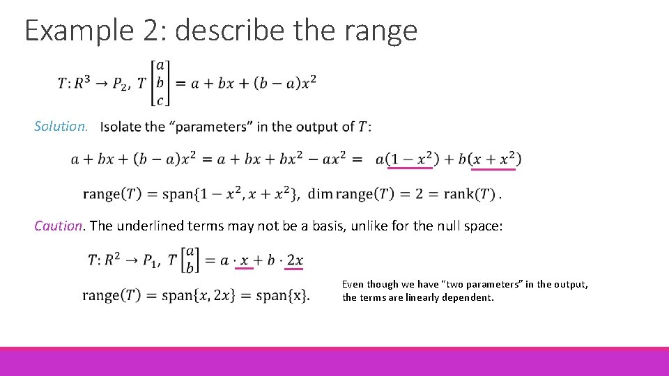 Example 2: describe the range Solution. Caution. The underlined terms may not be a