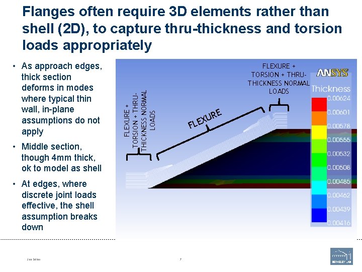 Flanges often require 3 D elements rather than shell (2 D), to capture thru-thickness