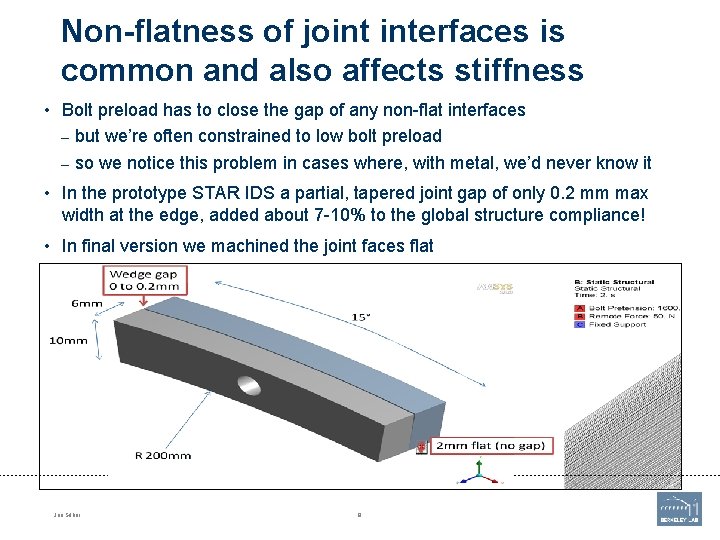Non-flatness of joint interfaces is common and also affects stiffness • Bolt preload has