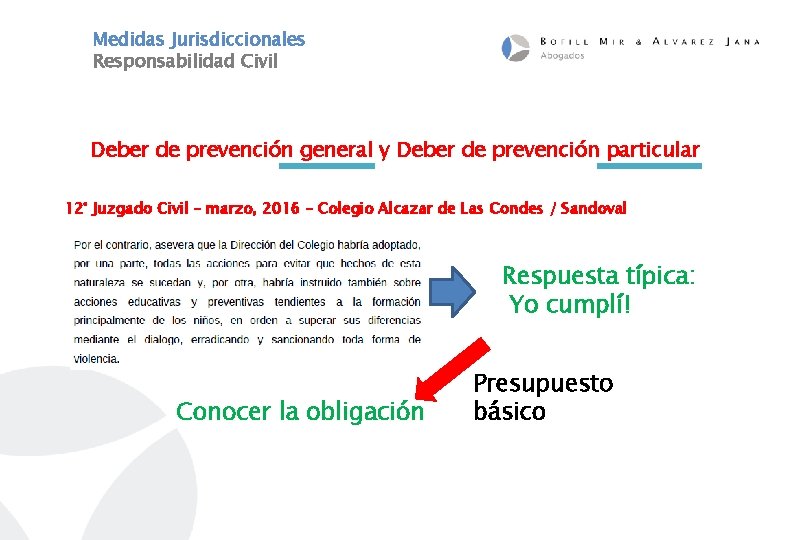 Medidas Jurisdiccionales Responsabilidad Civil Deber de prevención general y Deber de prevención particular 12°