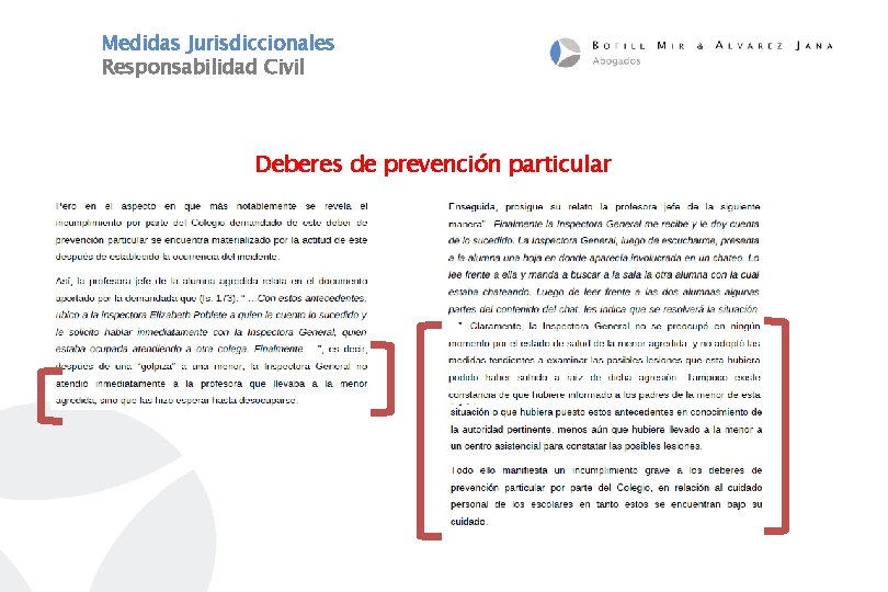 Medidas Jurisdiccionales Responsabilidad Civil Deberes de prevención particular 