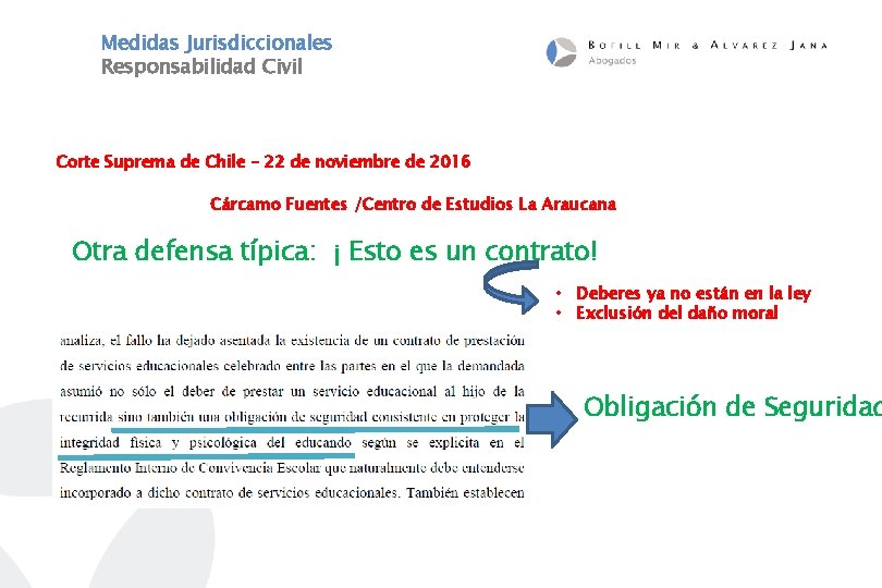 Medidas Jurisdiccionales Responsabilidad Civil Corte Suprema de Chile – 22 de noviembre de 2016