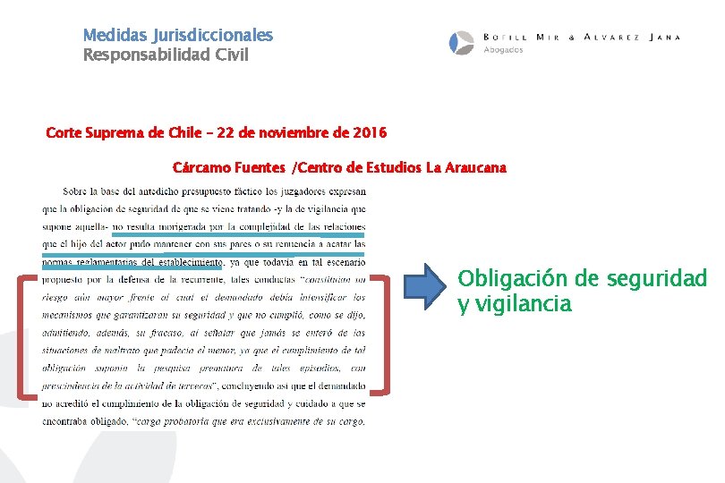 Medidas Jurisdiccionales Responsabilidad Civil Corte Suprema de Chile – 22 de noviembre de 2016