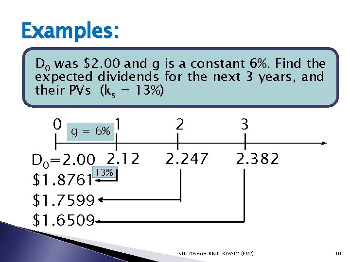 Examples: D 0 was $2. 00 and g is a constant 6%. Find the