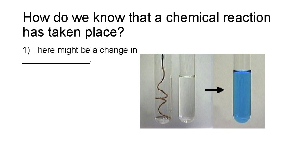How do we know that a chemical reaction has taken place? 1) There might