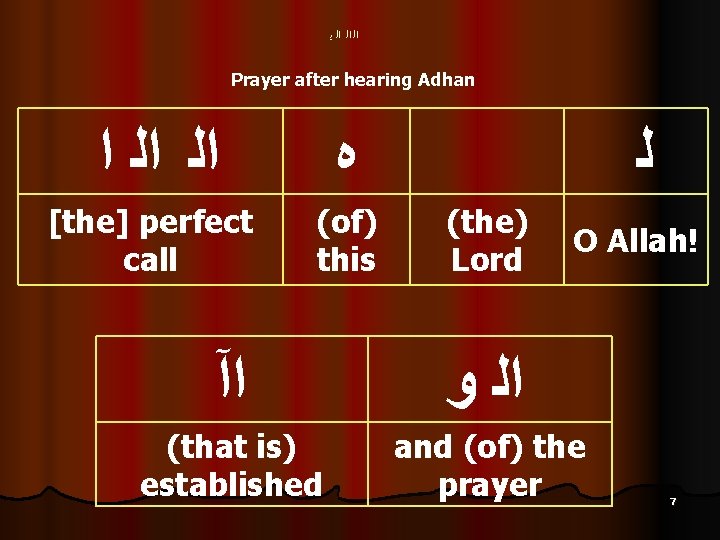  ﺍﻟ ﺍﻟ ﺍﻟ ﻳ Prayer after hearing Adhan ﺍﻟ ﺍﻟ ﺍ ﻩ [the]