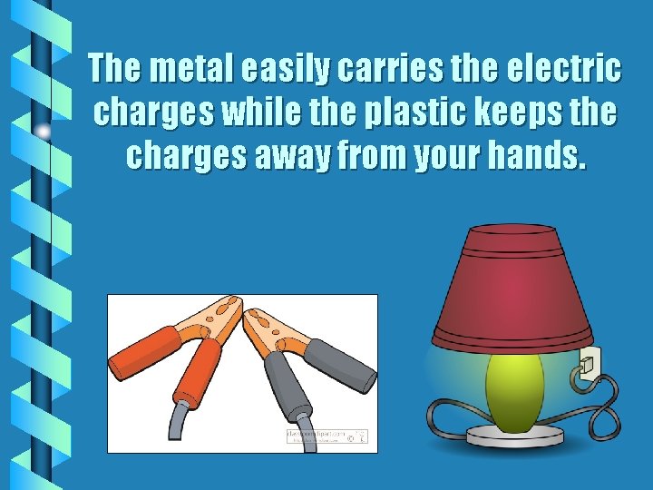 The metal easily carries the electric charges while the plastic keeps the charges away