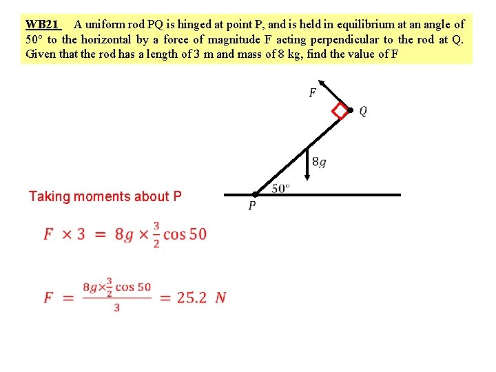 WB 21 A uniform rod PQ is hinged at point P, and is held