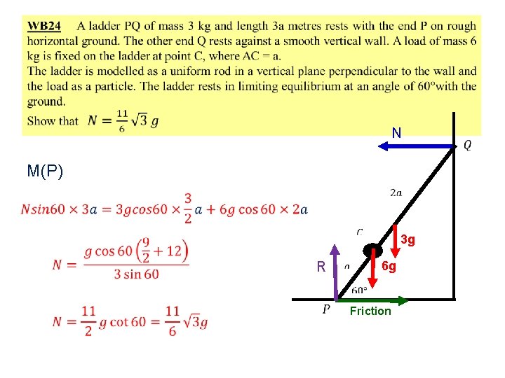 N M(P) 3 g R 6 g Friction 