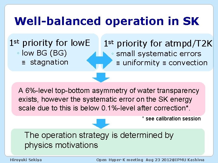 Well-balanced operation in SK 1 st priority for low. E ◦ low BG (BG)